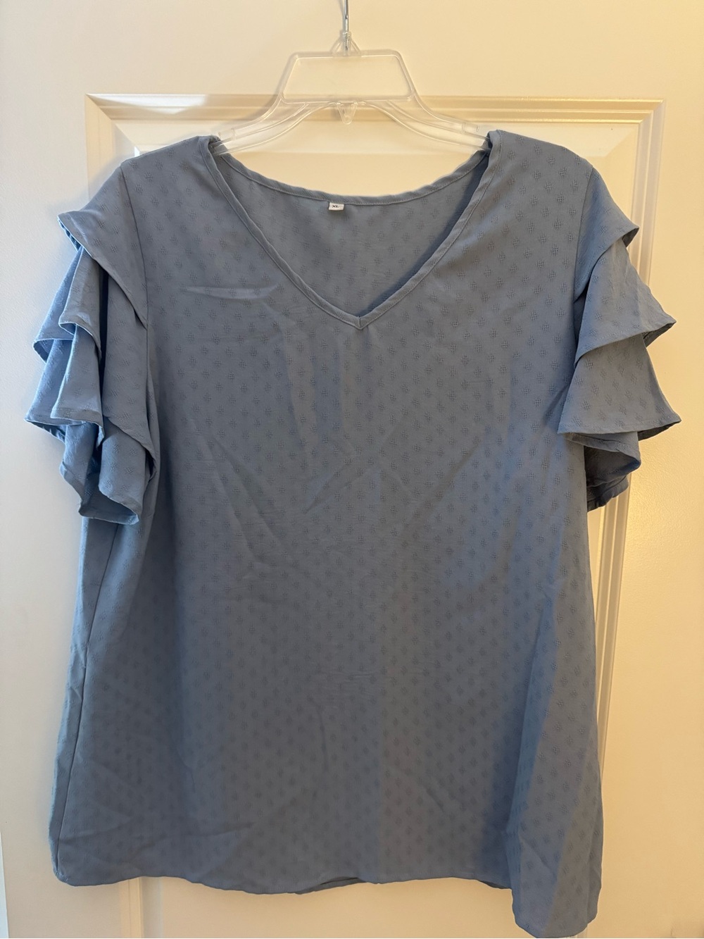 Amazon Essentials Dusty Blue V-Neck Ruffle Sleeve Blouse